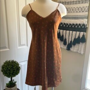 Cherry 🍒 Print Cottagecore Boho Floral Brown Slip Dress